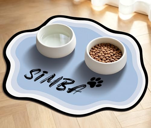 Personalized Pet Food Mat for Dog and Cat, Custom Name Absorbent Cute Placemat for Water Bowl, Non-Slip Waterproof Rubber Backing, Quick Dry Water Dispenser Mat, 15.7 * 19.7, Blue - color: Blue, size: 19.7"L x 15.7"W