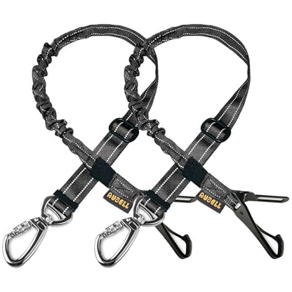 AUBELL Dog Seat Belt for Car,2 Pack Set 3-in-1 Adjustable Reflective Bungee Heavy Duty Dog Car Harness Tether with Clip Hook Latch & Buckle,Swivel Zinc Alloy Carabiner,Black+Black - color: Set Black+Black