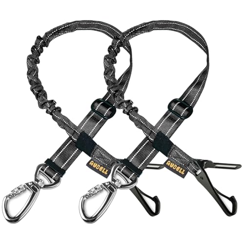 AUBELL Dog Seat Belt for Car,2 Pack Set 3-in-1 Adjustable Reflective Bungee Heavy Duty Dog Car Harness Tether with Clip Hook Latch & Buckle,Swivel Zinc Alloy Carabiner,Black+Black - color: Set Black+Black