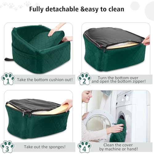 NEEZUKAR Dog Car Seat for Small Medium Dogs,Detachable Washable Dog Booster Seat Under 30lbs, Pet Car Seats Travel Bed with Storage Pockets and Safety Belt(Green) - color: Green