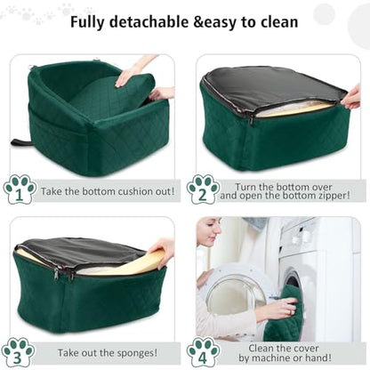 NEEZUKAR Dog Car Seat for Small Medium Dogs,Detachable Washable Dog Booster Seat Under 30lbs, Pet Car Seats Travel Bed with Storage Pockets and Safety Belt(Green) - color: Green