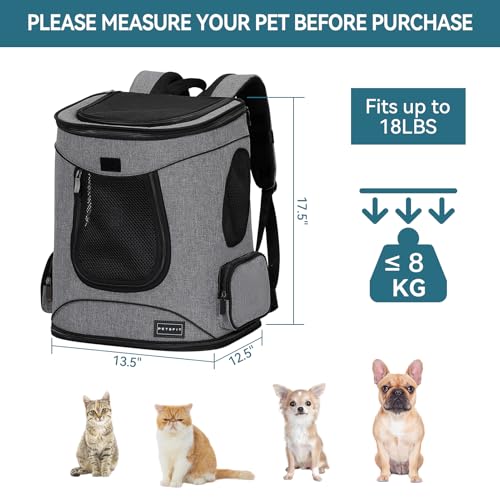Petsfit Pet Backpack Carrier with Upgrade Waist Cushion Design to Better Fit the Waist, Suitable for Small and Medium Cats, and Rabbits up to 18 Pounds - color: Gray