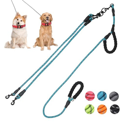Dual Dog Leash,Two Way Dog Leash, Small Dogs, and Medium Dogs,Exceptional 360° Anti-Tangle & No Pull Double Leash - Double Handle & Reflective Safety & Convenience (Blue, 2 Way) - color: Blue, size: 2 Way