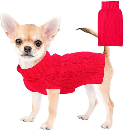 Xmas Dog Sweaters for Small Dogs Winter Dog Clothes Turtleneck Puppy Sweater Warm Pet Clothes Knitted Solid Cat Sweater Dogie Outfit XS~L(Red,S) - color: Red, size: Small
