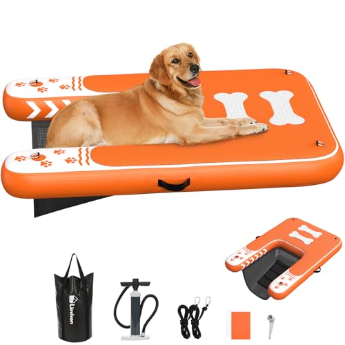 Inflatable Dog Boat Ramp for Dogs Up to 240 lbs, Inflatable Dock Floating Platform with Anti-Slip EVA Foam Safe & Easy Water Access, Dog Ramp for Pools, Lakes, Boats, Docks, Orange&White - color: Orange