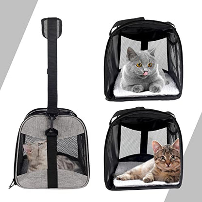 Cat Carrying Case - Pet Carrier Airline Approved, Protable and Breathable Pet Travel Carrier Removable Fleece Pad, Collapsible Cat Carrier Dog Carrier for Medium Cats Small Cats Dogs (X-L Grey&Black) - color: grey&black, size: 20.0"L x 13.0"W x 13.0"H