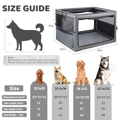Portable Dog Crate Soft Dog Crate 22",30",36",42" Foldable Basic Dog Crates Easy Set-up, Light, Sturdy, Comfy，Collapsible Crate for Home and Travel (42Inch) - size: 42.0"L x 31.0"W x 31.0"H