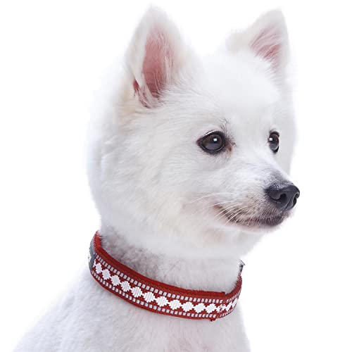Blueberry Pet Reflective Jacquard Dog Collar with Neoprene Padding & Metal Buckle | Soft & Adjustable Safety Collar - Marsala Red, Neck 13-16.5", for Medium Breed - color: Metal Buckle-Marsala Red, size: Medium