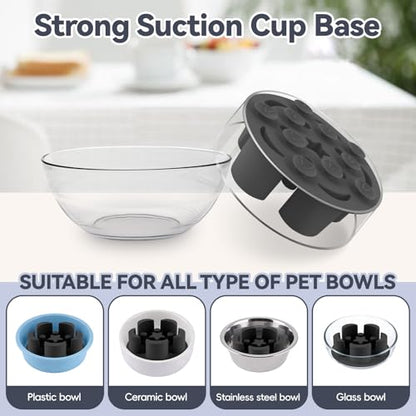 Slow Feeder Dog Bowls Insert, Soft Silicone Dog Slow Feeding Insert with 10 Upgraded Suction Cups, 3.5"×1.3" Compatible with Regular Dogs Bowls（Black） - color: Balck, size: 3.5"x1.3"