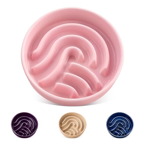 vancasso Slow Feeder Dog Bowl, 0.6 Cup Ceramic Slow Feeding Food Dish for Small Breed, Puzzle Dog Food Bowl for Fast Eater, Pink - color: Pink, size: S - 0.6 Cups