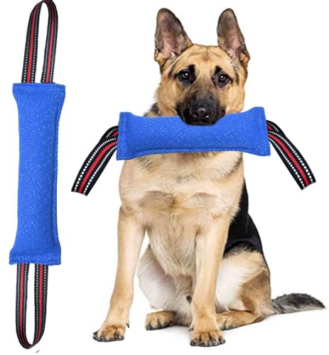 Clysoru Tug Toy for Dogs Tug of War Dog Toy with 2 Strong Red Band Handles Lasting Training Equipment Puppy to Large Dogs Interactive Toy Best for Tug of War Pull Indestructible Rope Toys (Blue) - color: blue
