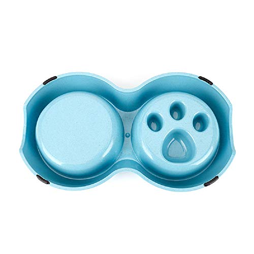 Slow Feeder Dog cat Double Bowl Stainless Steel and Anti-Choking Blue - color: blue