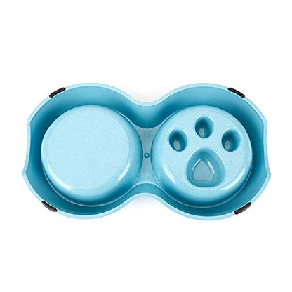 Slow Feeder Dog cat Double Bowl Stainless Steel and Anti-Choking Blue - color: blue