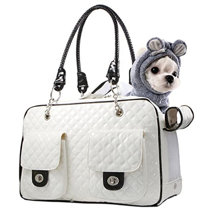 Soft-Sided Pet Travel Carrier Airline Approved for Pet Small Dog and Cat Collapsible, White Shiny Patent Leather - color: White