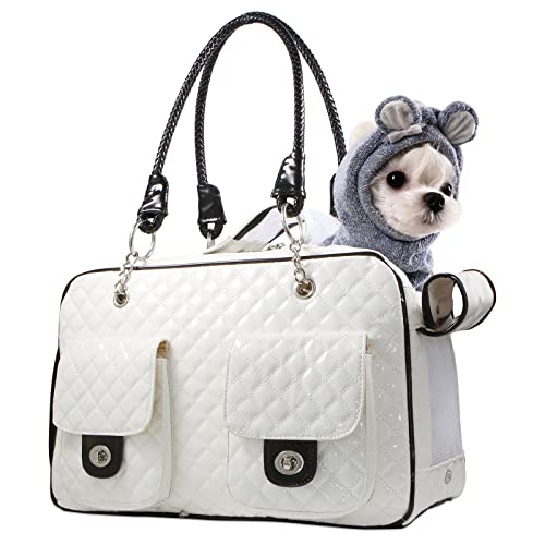 Soft-Sided Pet Travel Carrier Airline Approved for Pet Small Dog and Cat Collapsible, White Shiny Patent Leather - color: White