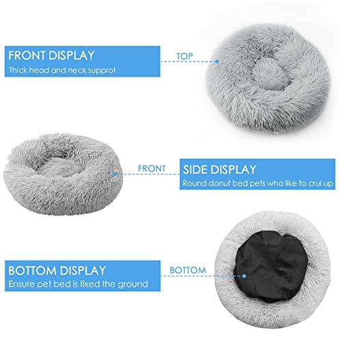50cm Calming Dog Cat Bed, Plush Donut Pets Beds for Small Dogs Cats, Soft Puppy Kitten Cuddler Round Bed Cushion, Washable Warm Dog Beds for Improved Sleeping