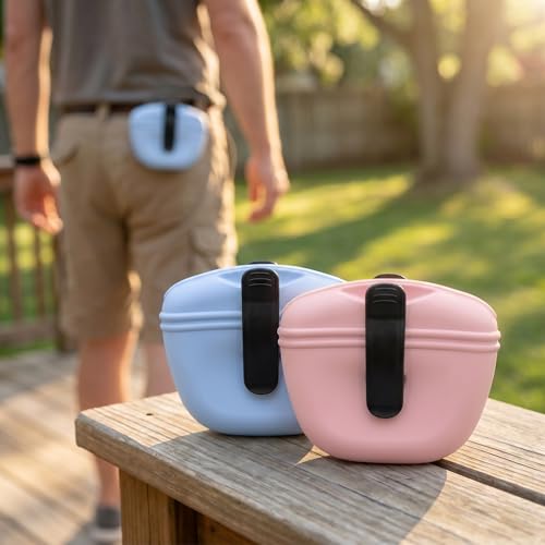 2 Pack Silicone Dog Treat Pouch with Magnetic Closure Hands-Free Training Bag with Belt Clip for Walking Agility Easy Clean Pet Snack Holder-Blue Pink - color: BLU-PNK