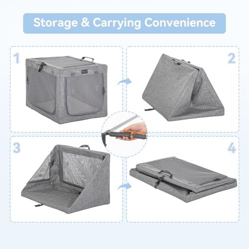 PETSFIT Portable Dog Crate for Medium Large Dogs, – 36" Soft Dog Travel Crates with Lockable Zippers & Thicken Mat, Adjustable Patented Spiral Steel Frame, Collapsible Kennel for Indoor & Outdoor