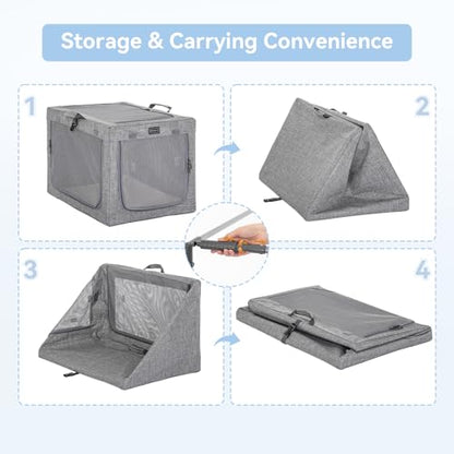 PETSFIT Portable Dog Crate for Medium Large Dogs, – 36" Soft Dog Travel Crates with Lockable Zippers & Thicken Mat, Adjustable Patented Spiral Steel Frame, Collapsible Kennel for Indoor & Outdoor