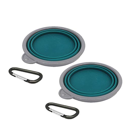 Collapsible Portable Silicone Big Dog Bowls,2 Pack,34 oz/Each Bowl,Silicone Basic Bowl with Plastic Rim and D-Ring,Foldable Travel pet Feeder,Portable Basic Bowl for Dog (Green) - color: green