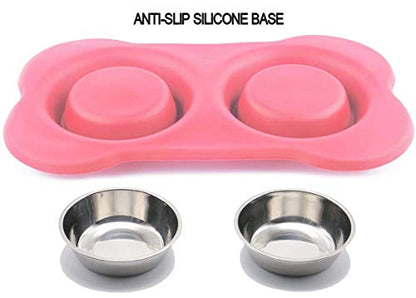 AsFrost Dog Food Bowls Stainless Steel Pet Bowls & Dog Water Bowls with No-Spill and Non-Skid, Feeder Bowls with Dog Bowl Mat for Dogs Cats and Pets-Pink, 24 0z in Total - color: Pink, size: 1½ Cup/12 oz each