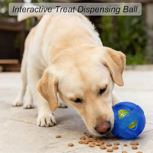 Indestructible Dog Balls 3.5 Inch Tough Chew Toys for Aggressive Chewers | Durable Blue Rubber Treat Dispensing Puzzle Dog Ball, Interactive Dual-Use Toy for Chewing, Feeding & Puppy Teething Relief - color: Blue