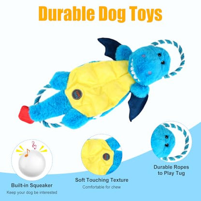Interactive Squeaky Dog Chew Toy, Tough Plush Dog Toys for Chewers, Small, Medium & Large Dogs, Plush with Double Rope Handles for Tug of War, Mess-Free, Blue - color: Blue