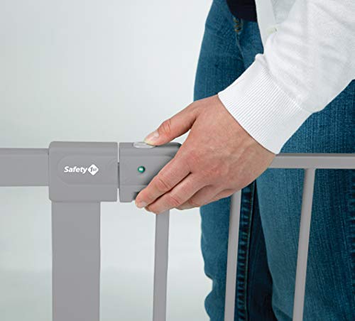 Safety 1st Easy Install Baby Gate for Doorways, Auto-Close Pressure-Mounted Magnetic Latch, Indoor Dog Gates, No Drilling, Fits 29"-38", Grey - color: Gray