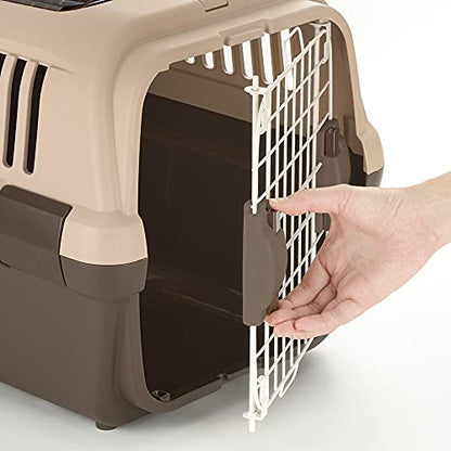 Richell Double Door Pet Carrier Medium, Travel Carrier for Small Dog and cat, up to 17.6 lbs., Soft Tan/Brown (80022) - color: Soft Tan/Brown