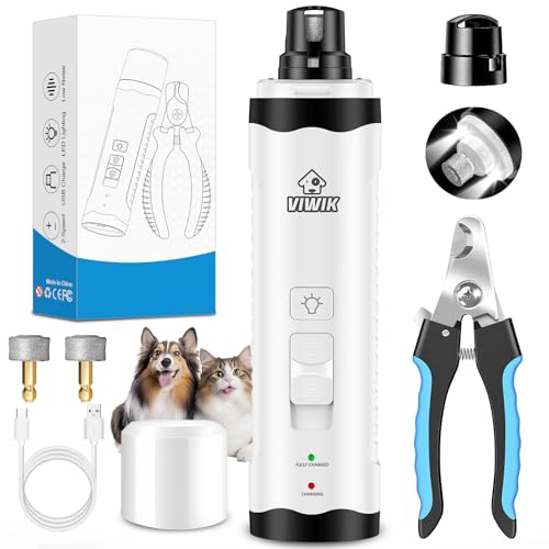 VIWIK Dog Nail Trimmers with Light, Cat Dog Nail Clippers, Dog Nail Grinder Quiet for Large Medium Small Dogs Paw & Cats Claw, Electric 2-Speed Pet Toenail Grooming Supplies, Gifts for Dog Lovers. - color: White+Blue