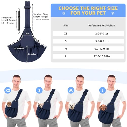 SlowTon Dog Carrier Sling - Thick Padded Shoulder Strap Adjustable Dog Carriers for Small Dogs, Puppy Carrier Purse for Pet Cat with Front Zipper Pocket Safety Belt Machine Washable (DBL, M) - color: F-Navy Knitted Fabric
