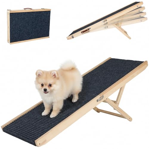 Wooden Dog Ramp for Couch High Bed, Non Slip Pet Ramps for Small Dogs and Cat with 4 Adjustable Height from 9.84'' to 17.91'', Portable 40'' Long Foldable Ramp for Dogs to Get on Bed Car - size: 100CM Long