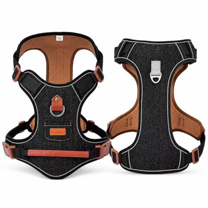 PawWave No Pull Front Clip Dog Harness – Adjustable Padded Denim Vest with Reflective Strips for Small, Medium & Large Dogs (Black, Small) - color: Black, size: S (Chest:14.2-19.7in)