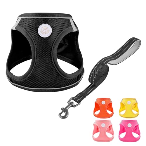 Soft Mesh Dog Harness and Leash Set, No Pull Puppy Harness and Leash Set, Reflective Step in Harness for Small Medium Dogs, Easy Walk Escape Proof Vest Harnesses (Black, M) - color: Black, size: M
