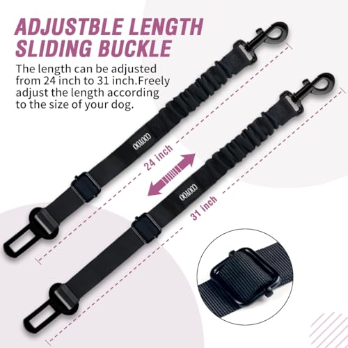 COOYOO Dog Seat Belt,3 Piece Set Retractable Dog Car Adjustable Seatbelts for Vehicle Nylon Pet Safety Heavy Duty & Elastic & Durable Car Harness for Dogs - color: Set 10-Black+Light Pink