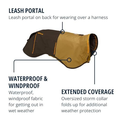 Ruffwear, Sun Shower Dog Raincoat, All-Weather Jacket, Waterproof, Windproof & Lightweight, Earth Brown, Medium - color: Earth Brown, size: Medium