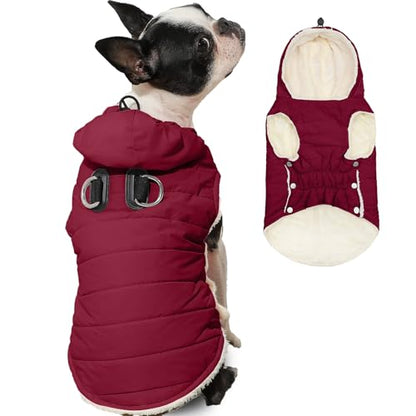 Vecomfy Fleece Lining Dog Hoodie with Harness Built in,Extra Warm Small Dog Jacket in Winter Puppy Coats with Drawstring Hooded,Red XS - color: Red(Harness Built in), size: X-Small (Pack of 1)
