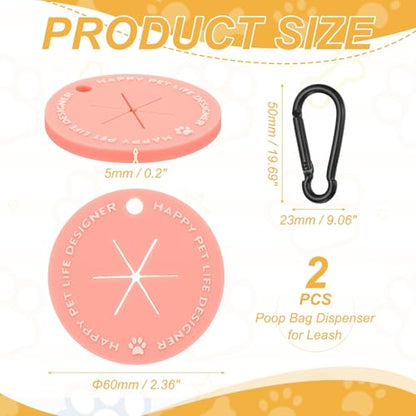 Dog Poop Bag Clip, Dog Poop Bag Holder Round for Dispenser Carrier Hands-Free Lightweight Durable PVC, (Pink, 2 Pcs), Intended for Leash/Pet Waste Bag - color: Pink