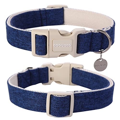 DOGWONG Cotton Hemp Dog Collar, Heavy-Duty Blue Dog Collar Adjustable Soft Natural Fabric Cute Wedding Puppy Necklace for Small Medium Large Dogs - color: A: Deep Blue, size: X-Small