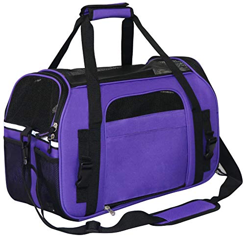 EliteField Soft Pet Carrier (3 Year Warranty, Airline Approved) Soft Sided Dog Puppy Cat Carrier Travel Bag (X-Large: 21" L x 12" W x 13" H, Purple) - color: Purple, size: 21.0"L x 12.0"W x 13.0"H