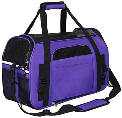 EliteField Soft Pet Carrier (3 Year Warranty, Airline Approved) Soft Sided Dog Puppy Cat Carrier Travel Bag (X-Large: 21" L x 12" W x 13" H, Purple) - color: Purple, size: 21.0"L x 12.0"W x 13.0"H