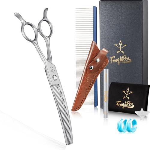 High-end Professional Dog Grooming Curved Thinning Scissors Teeth Blending Shears Pet Texturizing Thinner Blender Shears 7 Inch Extremely Very Sharp Made Of Stainless Steel Alloy For Dog Cat Groomer - style: 7inch Tiny Teeth Curved Thinning