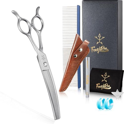 High-end Professional Dog Grooming Curved Thinning Scissors Teeth Blending Shears Pet Texturizing Thinner Blender Shears 7 Inch Extremely Very Sharp Made Of Stainless Steel Alloy For Dog Cat Groomer - style: 7inch Tiny Teeth Curved Thinning