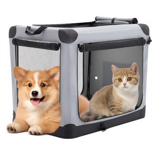 DUMOS Dog Crate 24 Inch Travel Cat Pet Carrier for Small Dog, Portable Foldable Soft Pet Airline Approved Crate with Storage Bag & Washable Pad for Indoor Outdoor Dog Kennel Carrier (S-30lbs, Grey) - color: Grey, size: 24 Inch