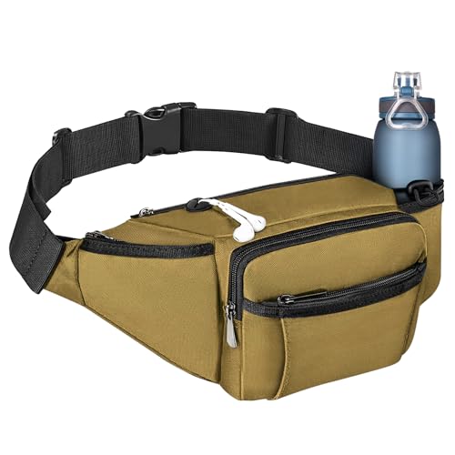 NOOLA Fanny Pack Waist Bag for Men Women, Lightweight Waist Pack with Water Bottle Holder, Adjustable Belt Bag with Multi-Pockets for Hiking, Dog Walking, Outdoor, Cycling, Running, Travel, Khaki - color: Khaki
