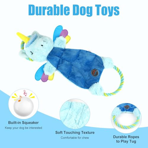Interactive Squeaky Dog Chew Toy, Tough Plush Dog Toys for Chewers, Small, Medium & Large Dogs, Plush with Double Rope Handles for Tug of War, Mess-Free, Light Blue - color: Light Blue