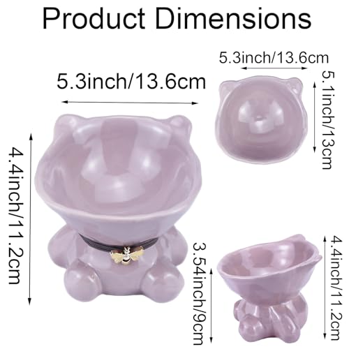 Cute Ceramic Tilted Food Bowls for Indoor Cats Cat Bowl Elevated Cat Bowls Whisker Friendly 5.4 Inch Wide 15° Raised Kitten Supplies Dishwasher and Microwave Safe Purple Cats Water Bowl - color: Purple Ceramic Cat Food Bowls
