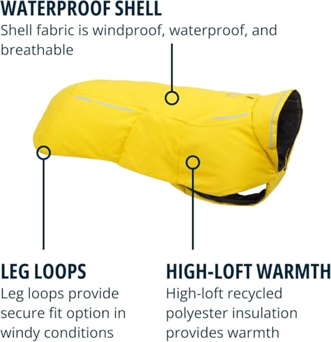 Ruffwear, Vert Dog Winter Jacket, Insulated Waterproof Dog Coat with Harness Leash Portal, Breathable Design with Leg Loops, Windproof Extended Coverage, Reflective Trim, Blue Pool, Large - color: Blue Pool, size: Large