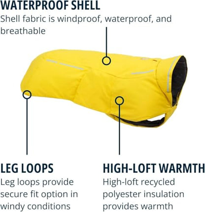 Ruffwear, Vert Dog Winter Jacket, Insulated Waterproof Dog Coat with Harness Leash Portal, Breathable Design with Leg Loops, Windproof Extended Coverage, Reflective Trim, Mineral Yellow, X-Large - color: Mineral Yellow, size: X-Large