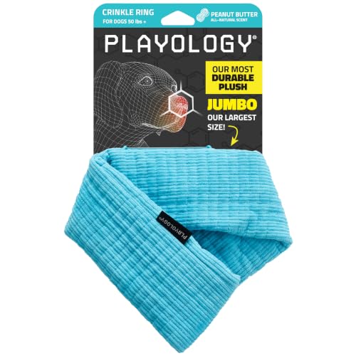Playology Dog Toys | Plush Toy Crinkle Ring for Large Dogs | Peanut Butter Scented Jumbo Plush Chew Toy - size: Jumbo Ring, style: Peanut Butter